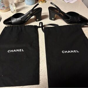 CHANEL Black Patent Leather Heels